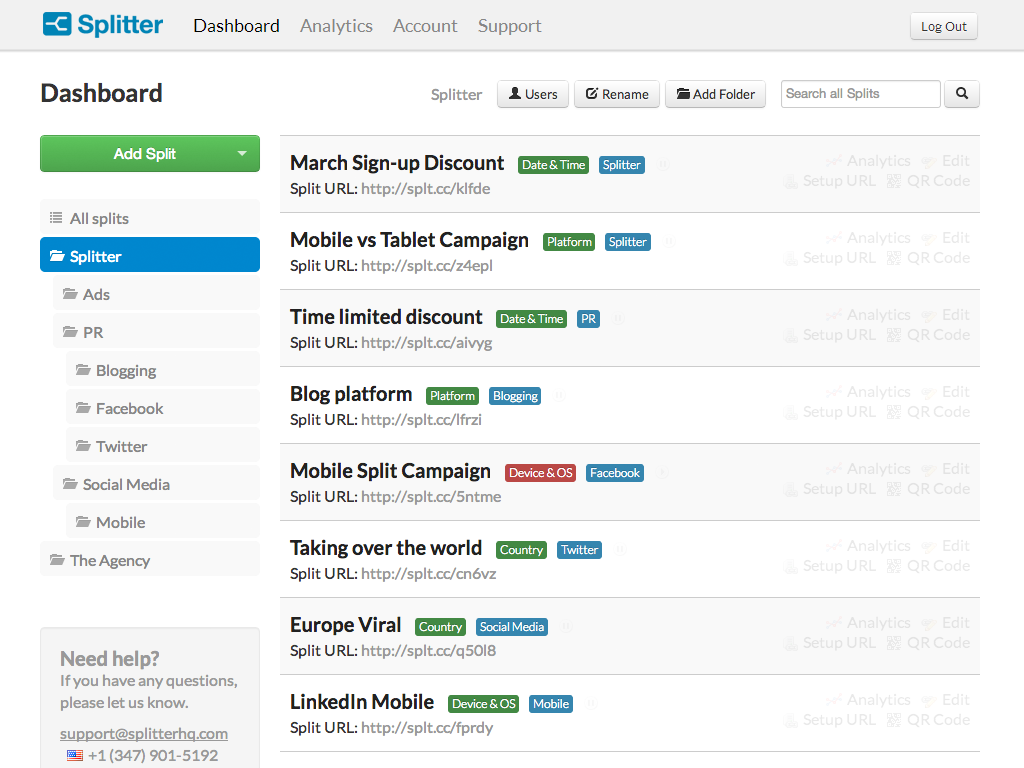 Splitter Dashboard Overview