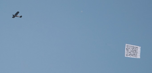 Not the best idea ever. Flying QR code.